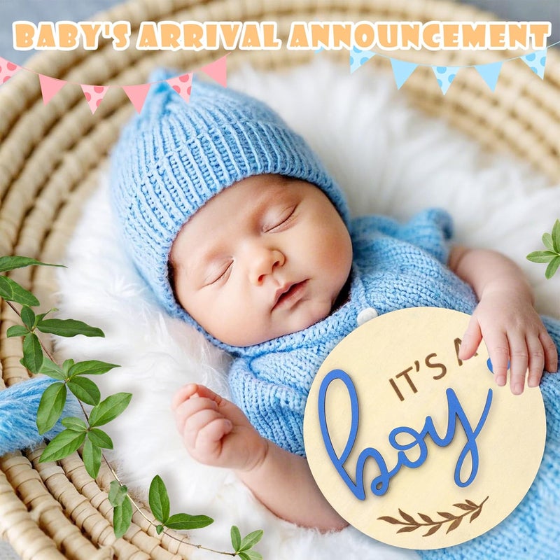 AINBIN Baby Announcement Sign, Gender Reveal for Welcome Baby 3PCS Its a Boy/Girl and Hello World Newborn Sign Board Wooden Birth Name Announcement Plaque and Pen for Hospital Shower Party Photo Props - Image 2